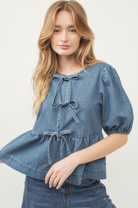 Denim Front Bow Tie Top PRE-ORDER