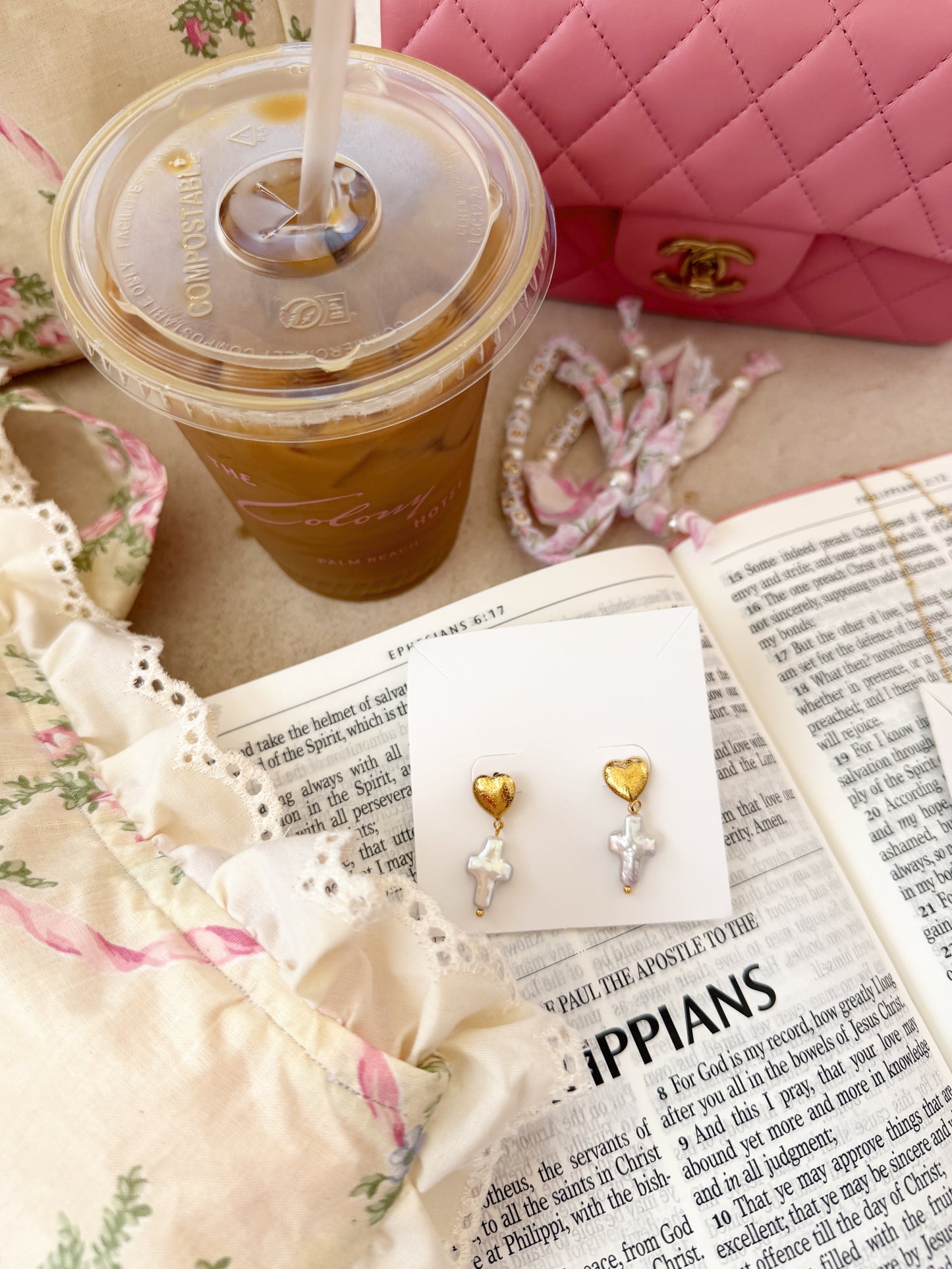 The Meghan Pearl Cross Earrings
