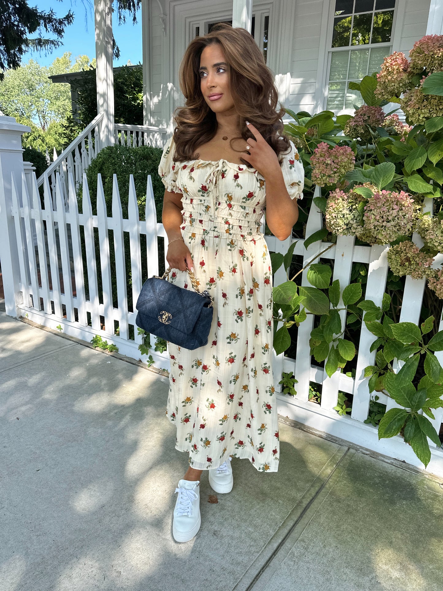 WARM ROSE PRINT PRAIRE MIDI DRESS