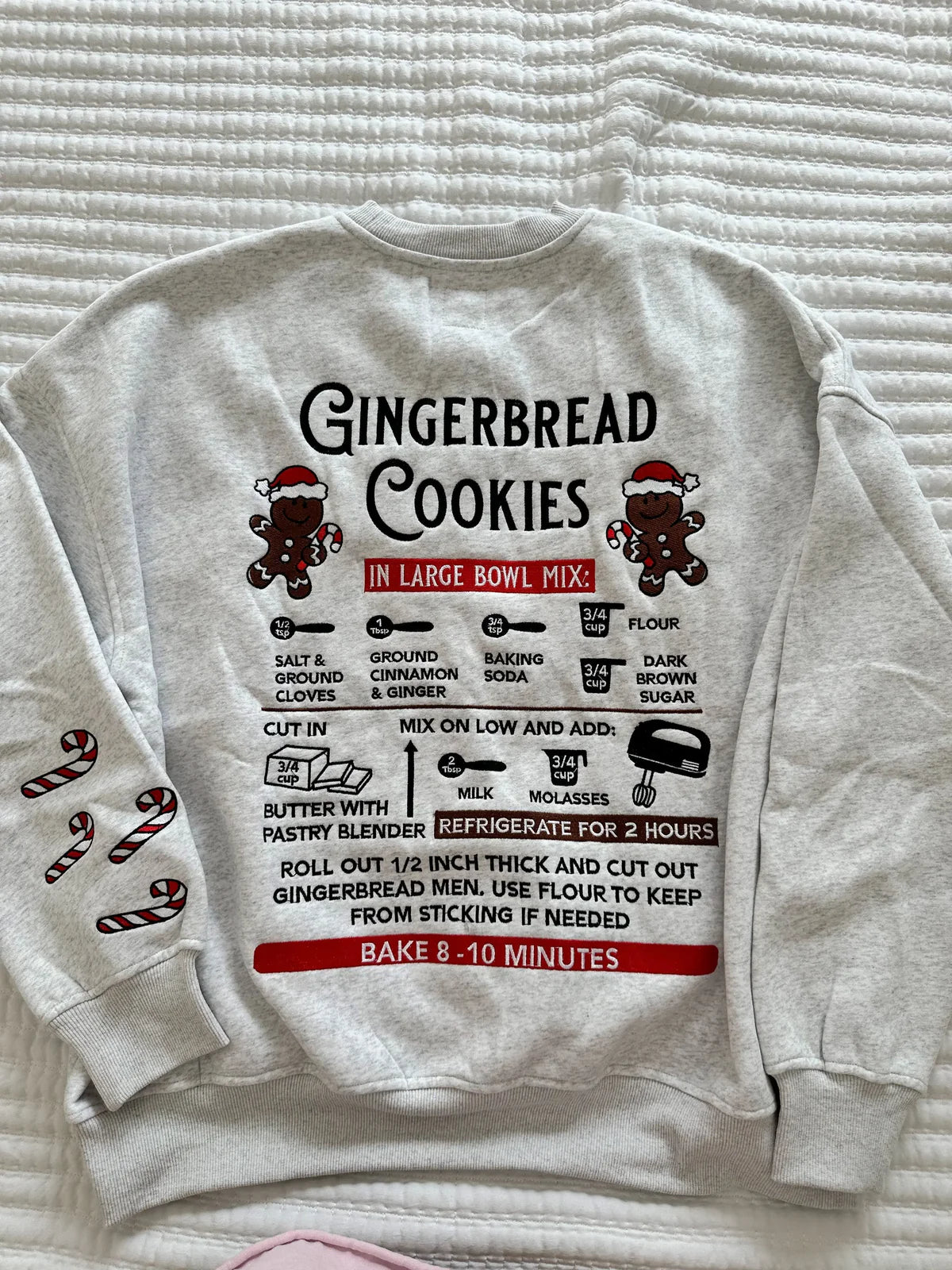 Gingerbread Recipe Embroidered Crewneck Pearl Grey