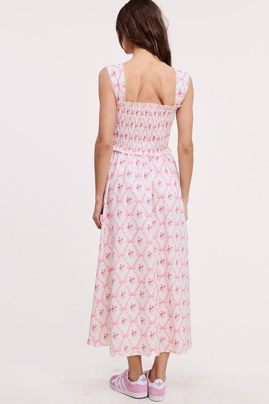 Coquette & Bows Pink Midi Dress