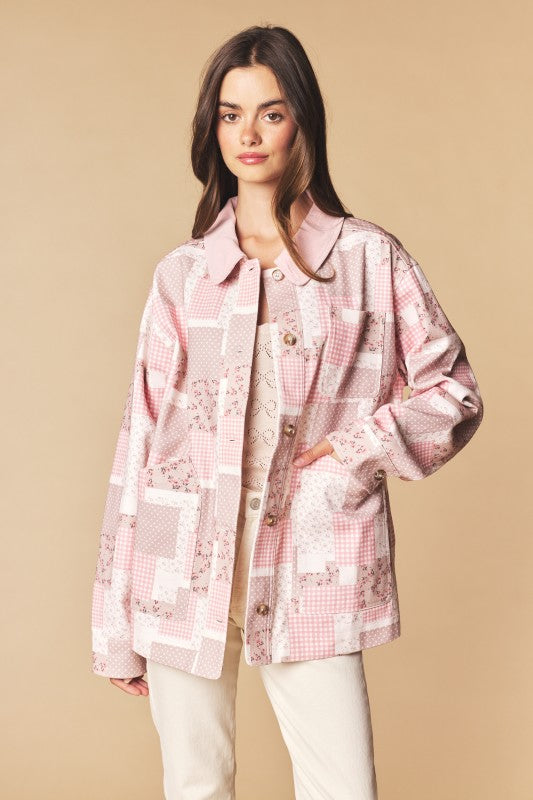 Shabby Chic Patchwork Barn Jacket (dusty pink)