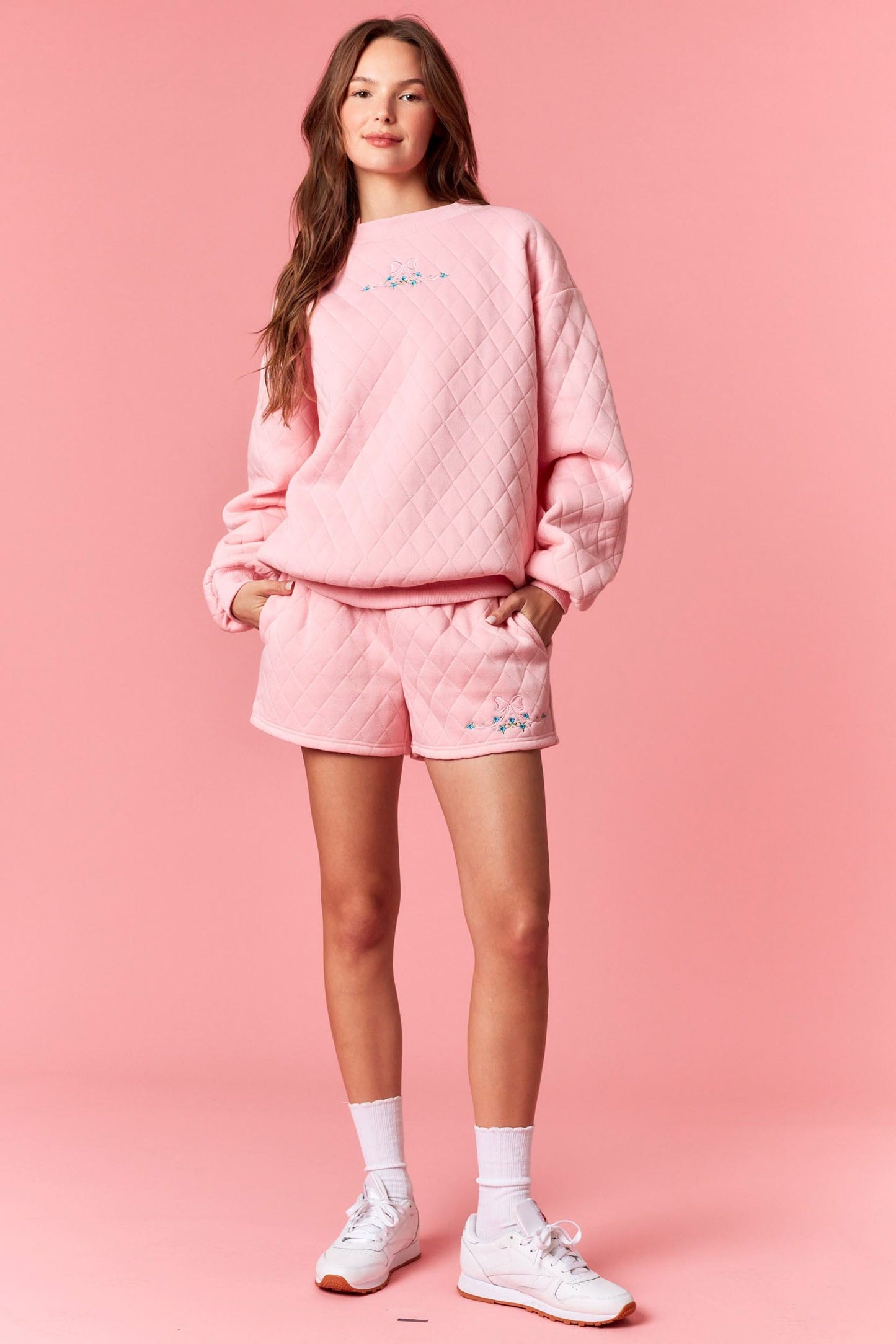 Pink Powder Puff Floral Quilted Set
