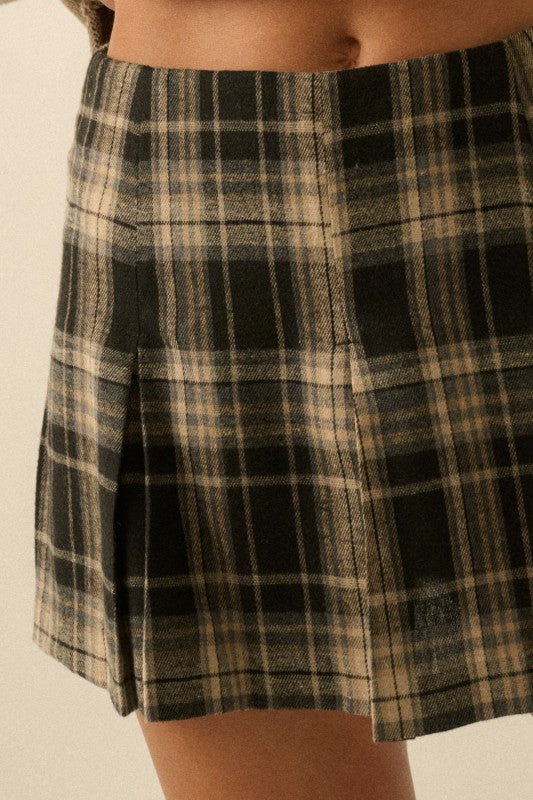 Willow Plaid Mini Skort (Brown)
