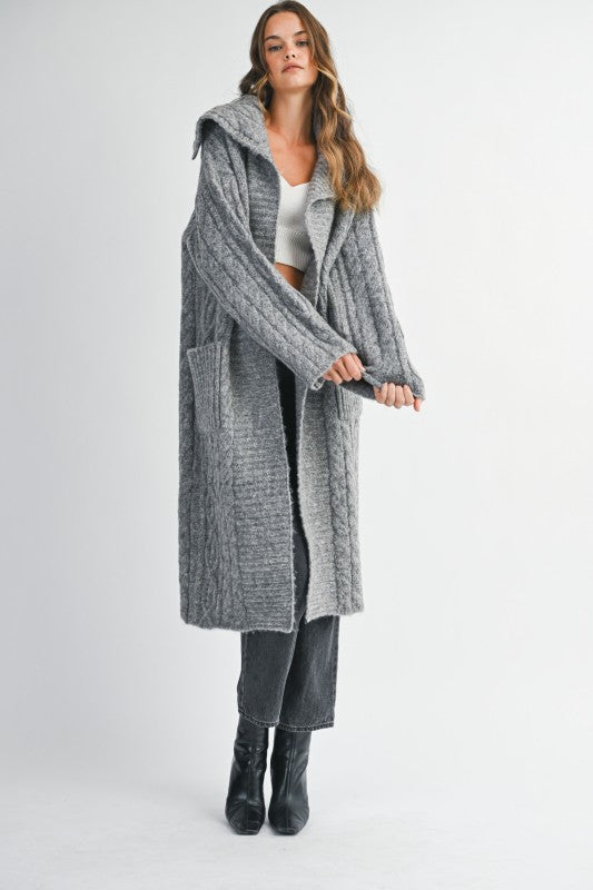 Heathered Cableknit Grey Coat Cardigan