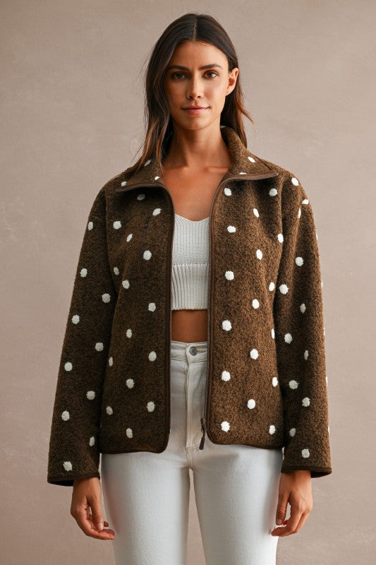 Mocha Dot Sherpa Zip Jacket