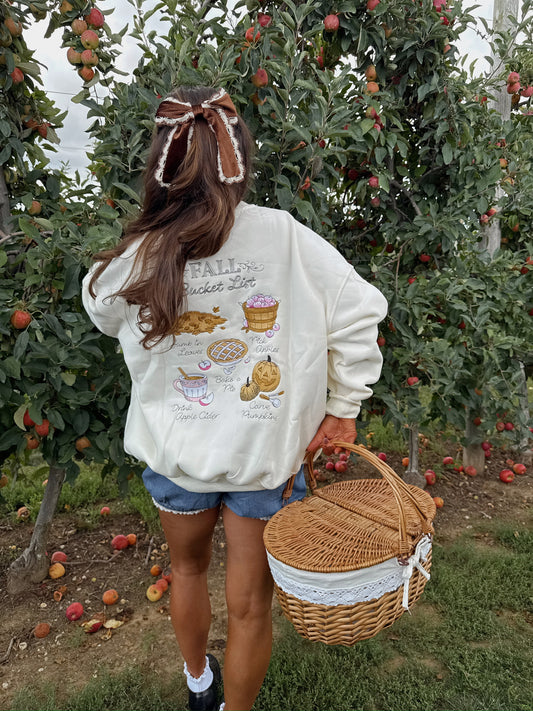 Fall Bucket List Embroidered Crew - Ivory