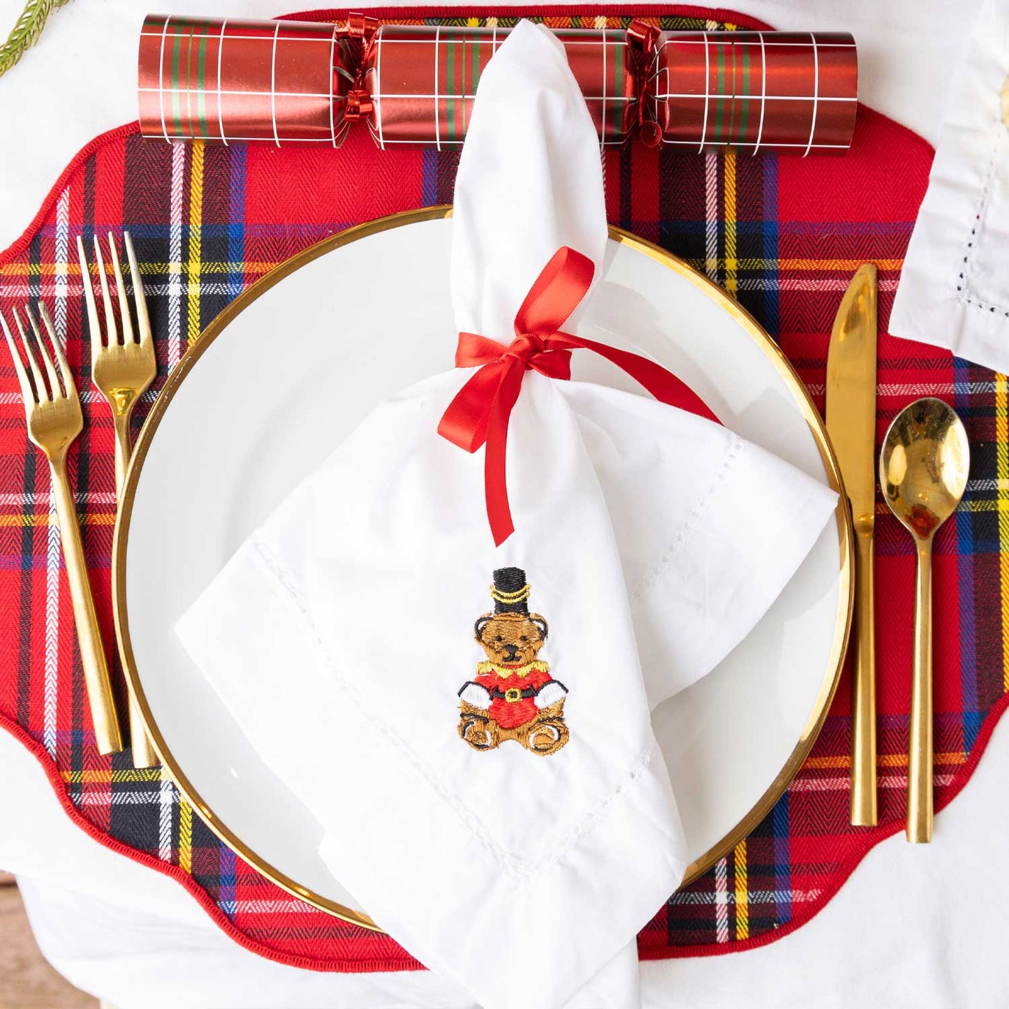 Teddy Bear Embroidered Dinner Napkin