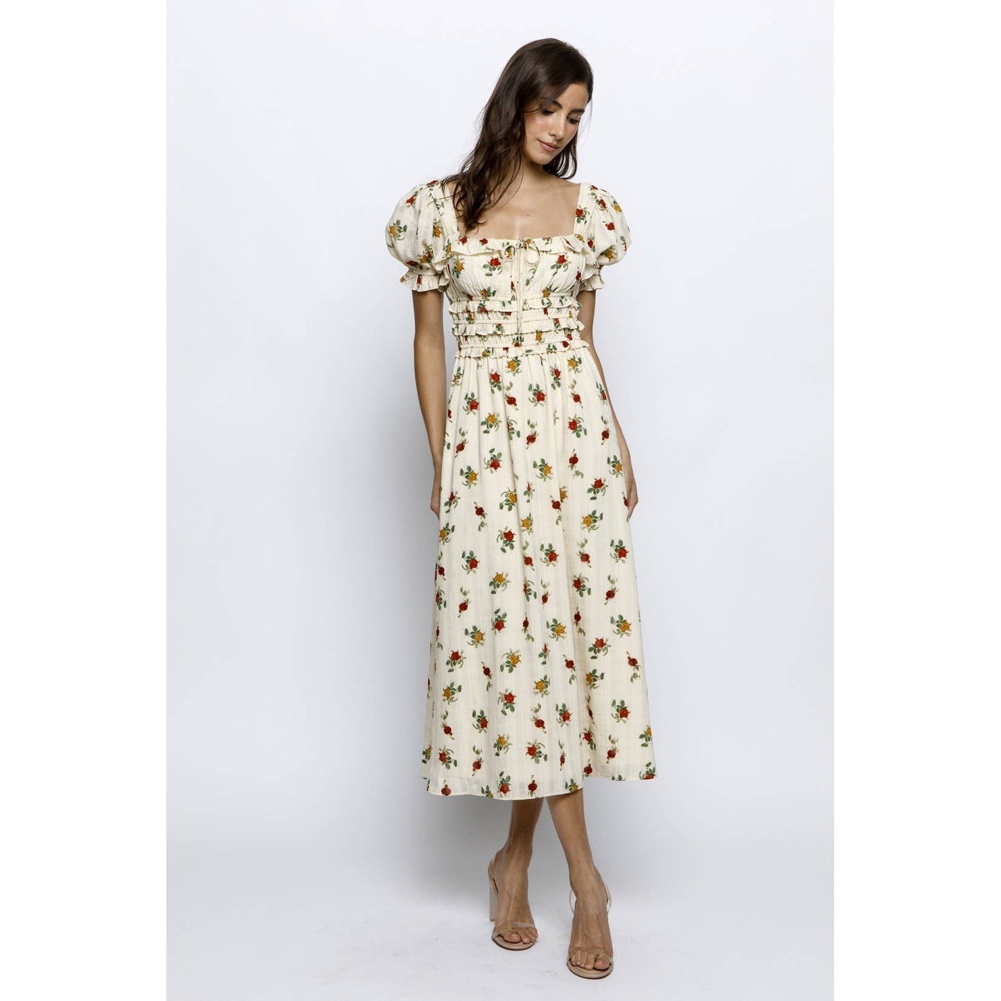 WARM ROSE PRINT PRAIRE MIDI DRESS