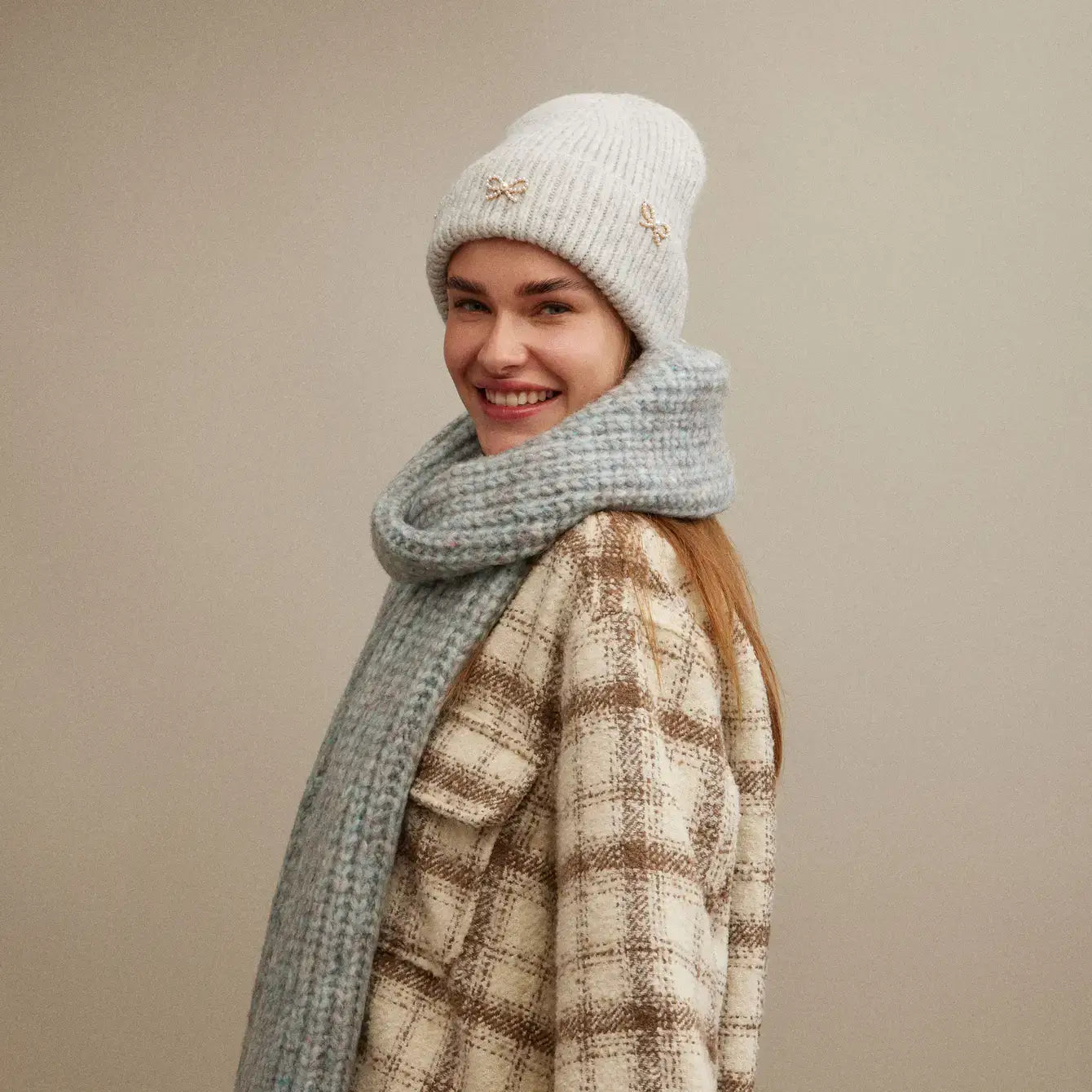 Pearl & Bow Ribbed Hat PINK