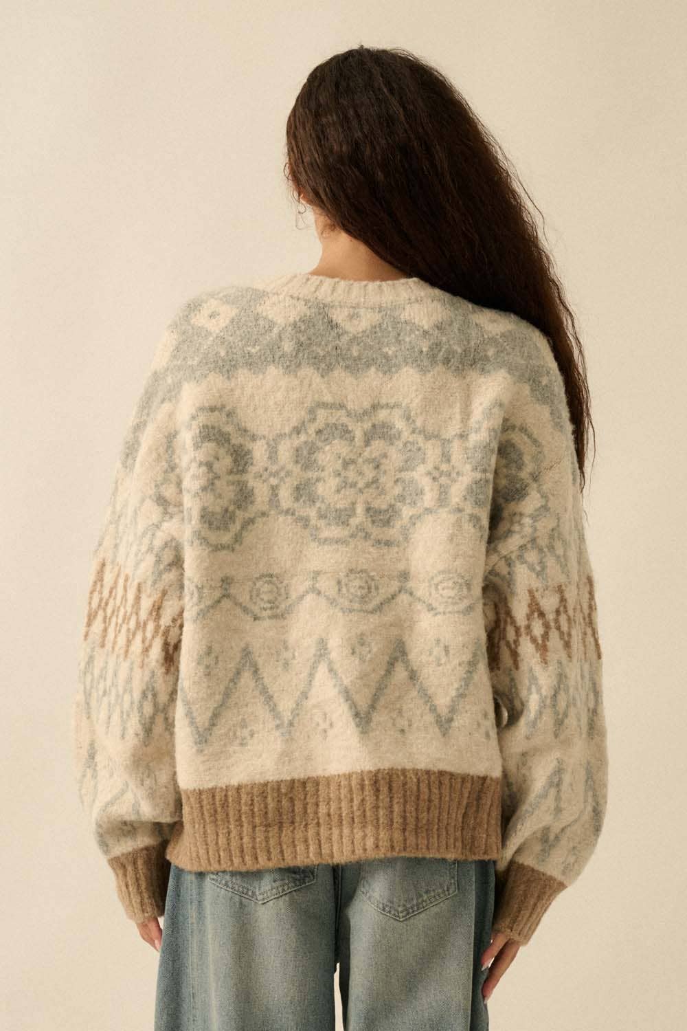 Hearts Aglow Brushed Alpine-Knit Button-Front Cardigan