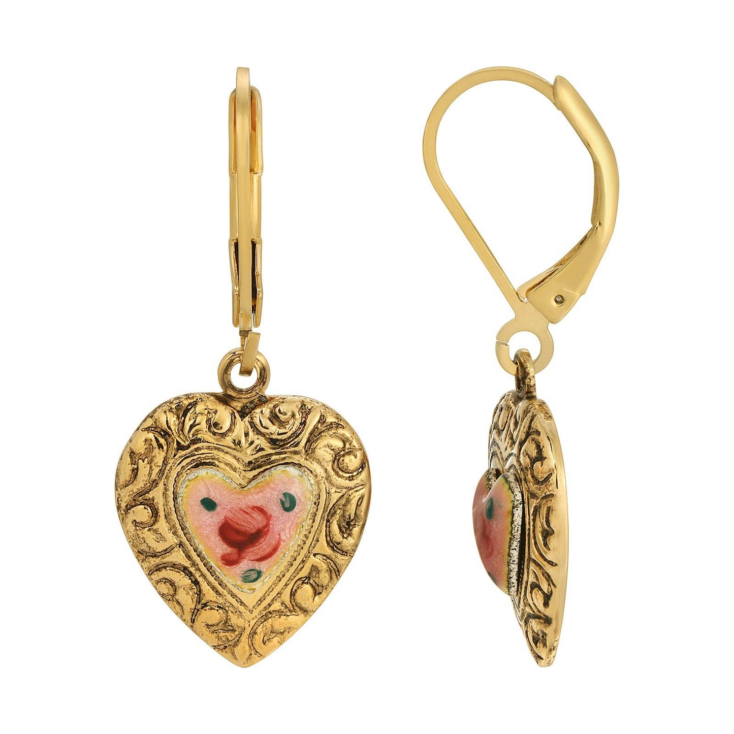 Piece Of My Heart Pink Flower Heart Drop Earrings