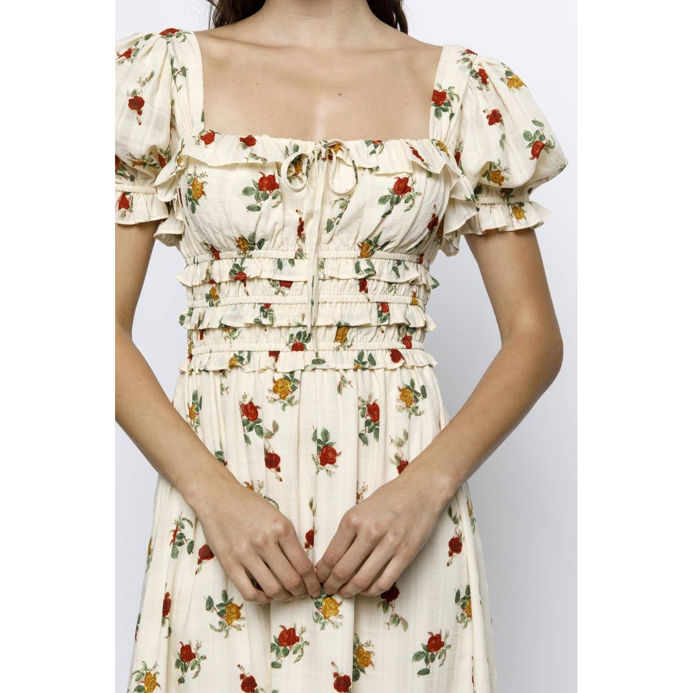 WARM ROSE PRINT PRAIRE MIDI DRESS