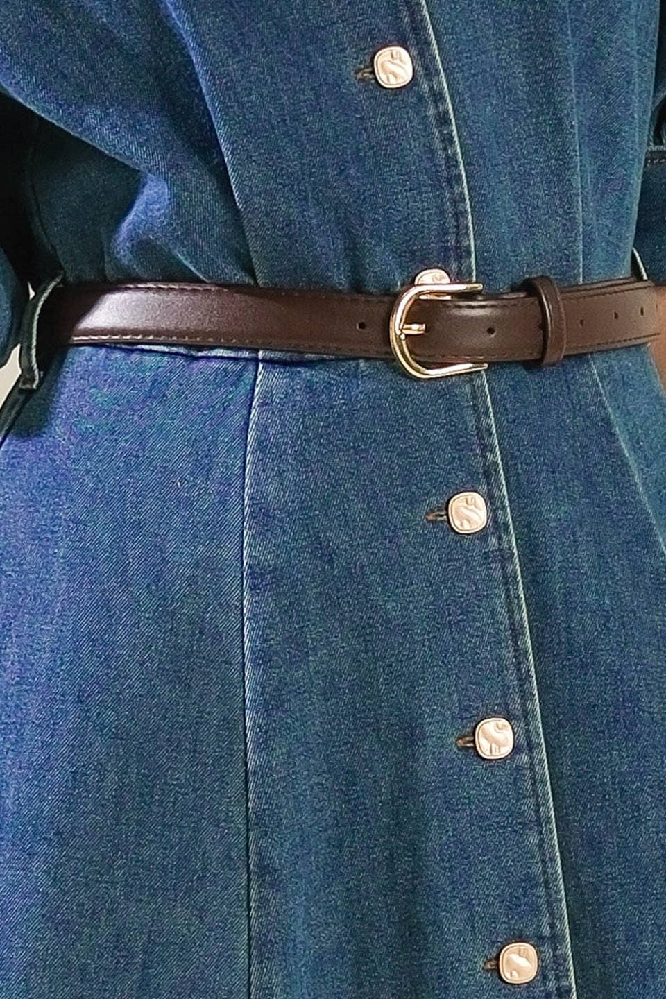 Denim Puff Sleeve Belted Midi