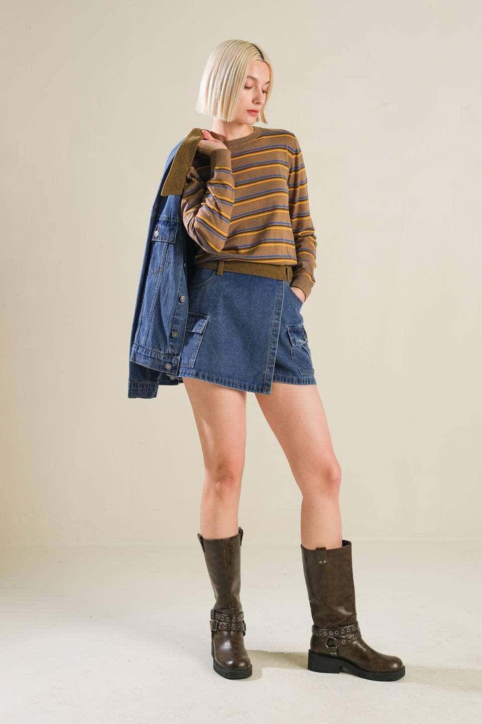 Haven Denim washed denim skort (part of a set)