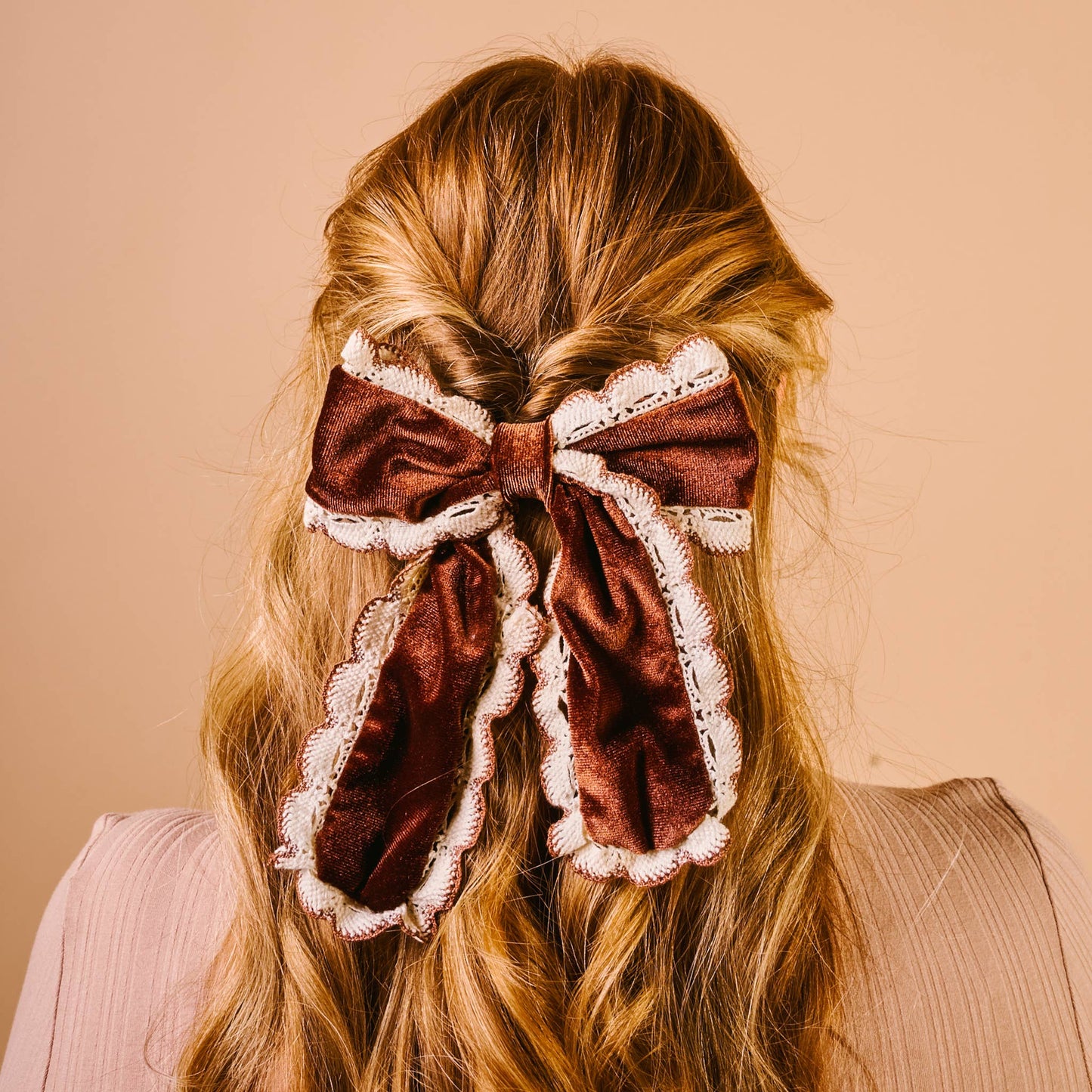 Brown Sugar Coquette Velour Hair Bow