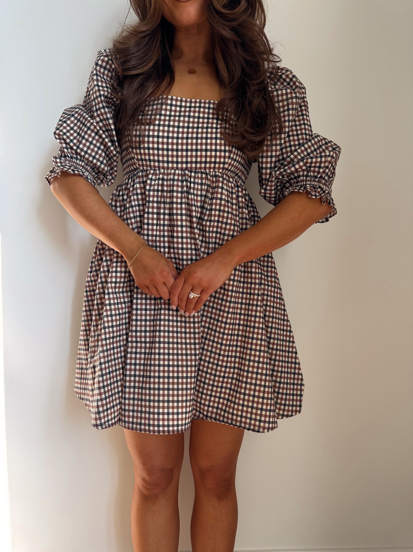 Brown Sugar Gingham Puff Sleeve Dress (pre order added for September 30)