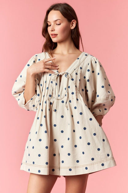 Sweet Denim Polka Dot Romper Oat & Navy LAST RESTOCK