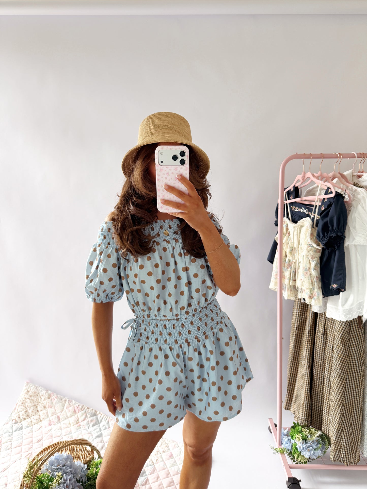 Sea Escape Dot Puff Sleeve Set (Blue) can’t restock