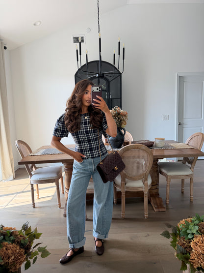 Harvest Road Vintage Plaid Top Navy