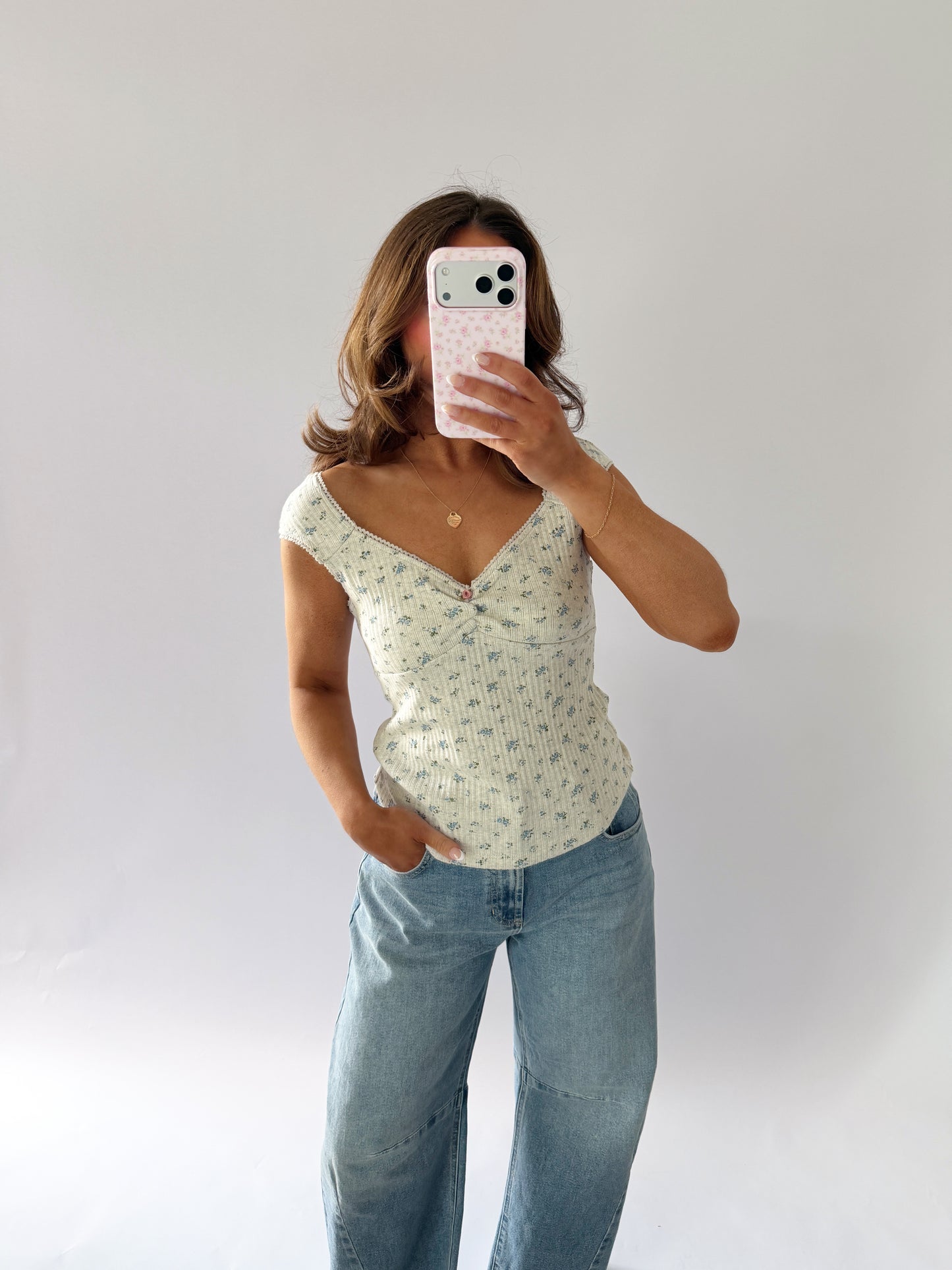 Main Street Morning Floral Tank (Grey Rose)