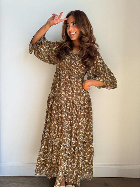 Cocoa Kisses Brown Midi Dress