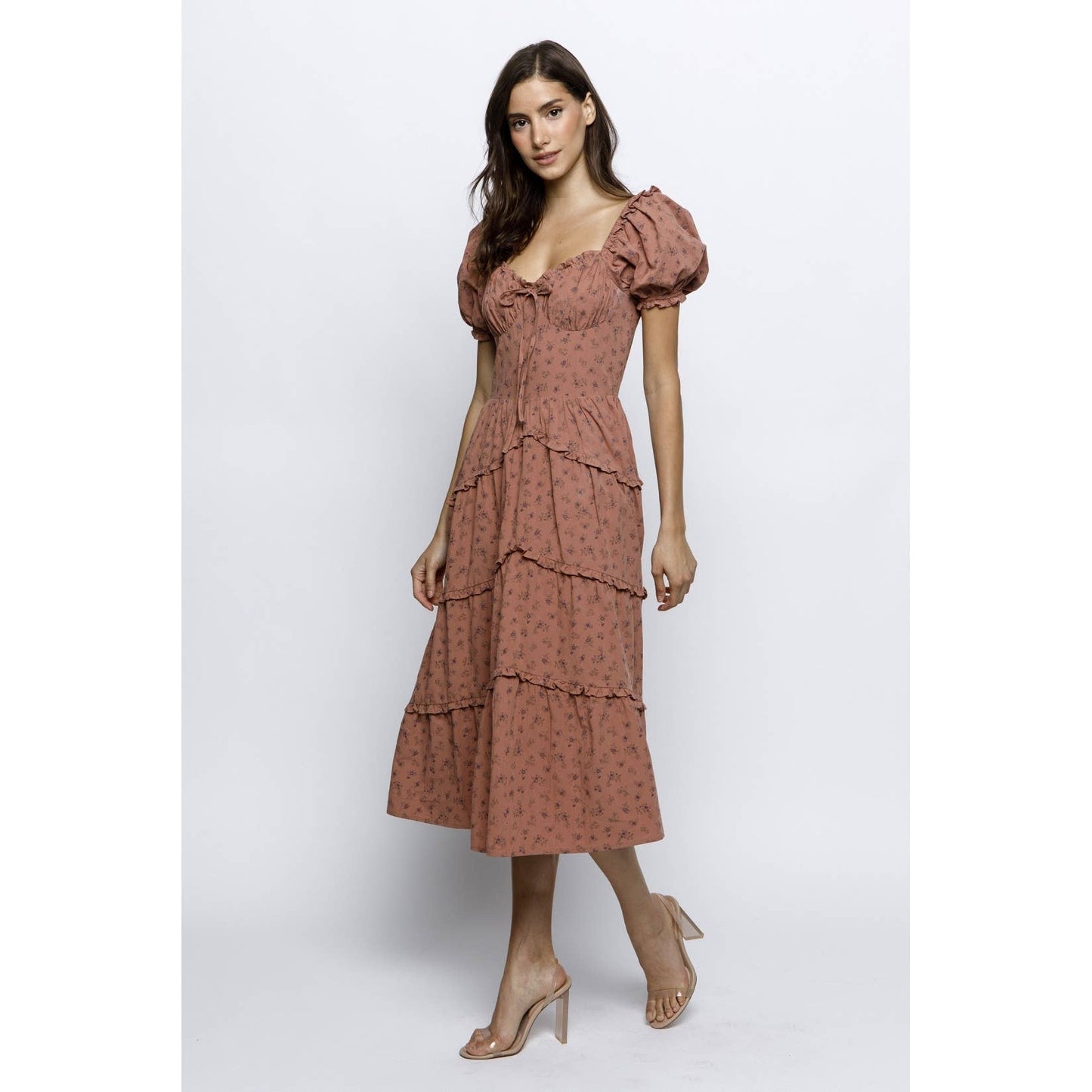 Esmeralda DITSY FLORAL PRINT RUFFLED MIDI DRESS