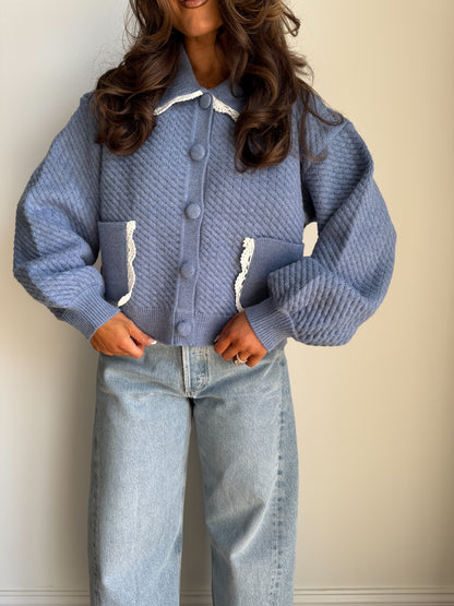Denim Buttercream Knit Cardigan (can’t restock)