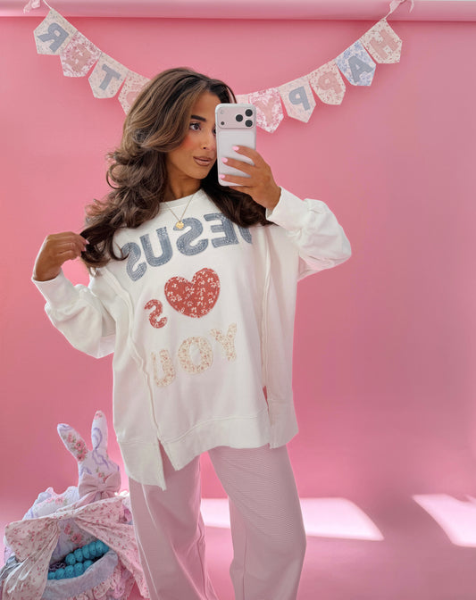 JESUS LOVES YOU PATCHWORK SWEATSHIRT Cream