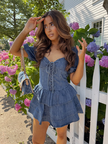 Ruffled Darling Denim Puff Sleeve Mini Dress Yourdarlingstyle Ruffled Darling Denim Puff Sleeve Mini Dress Yourdarlingstyle