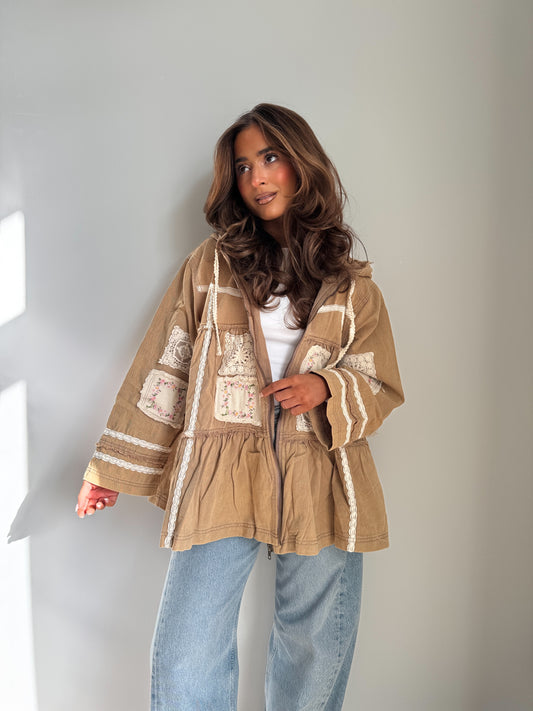 Fallin’ For You Patchwork Hoodie (Beige)