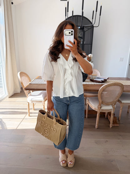 Coastal Patch Cotton Ruffled Top