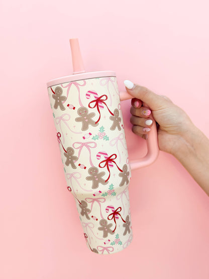 Gingerbread 40oz Tumbler with Spill Proof Lid + Flip Straw