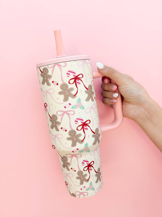 Gingerbread 40oz Tumbler with Spill Proof Lid + Flip Straw