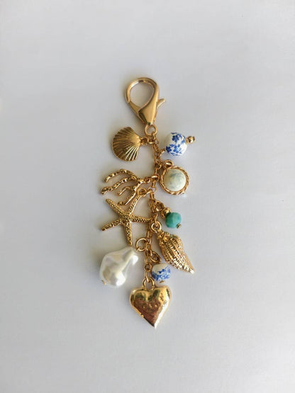 SEA LIFE PEARL HEART BEAD BAG CHARM