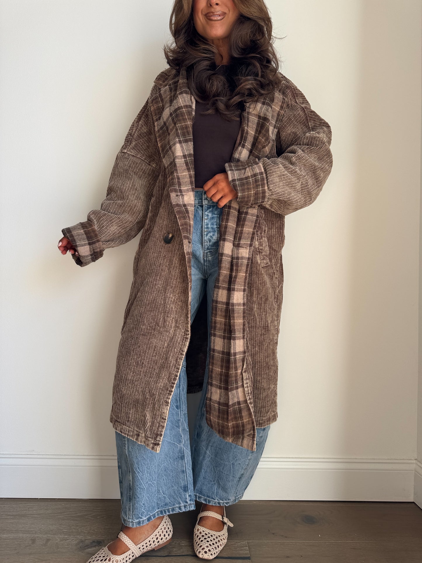 Coffee With You Hooded Plaid Chenille Coat