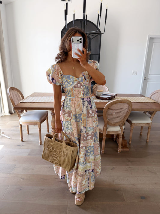 Berry Quilt Babydoll Midi Dress