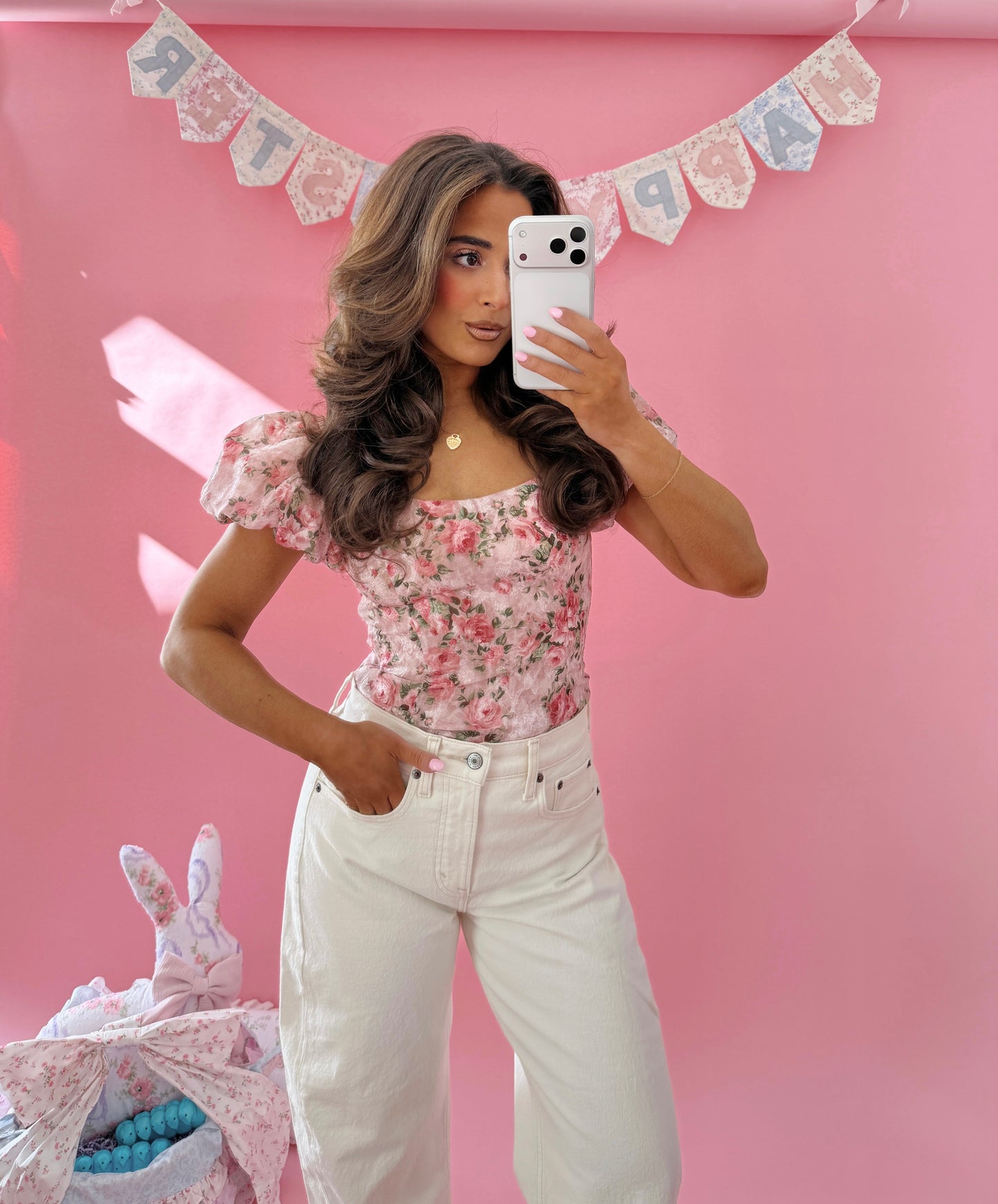 Rosé Garden Puff Sleeve Top