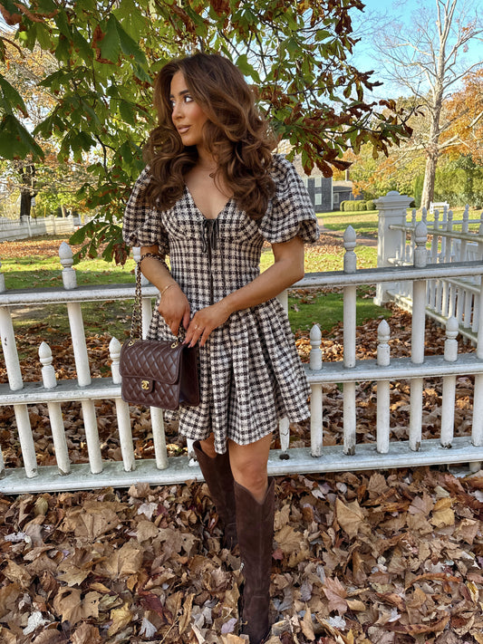 The Blair Houndstooth Brown Dress