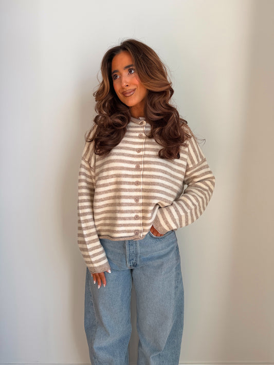 Cozy Days Neutral Striped Cardigan