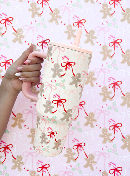 Gingerbread 40oz Tumbler with Spill Proof Lid + Flip Straw