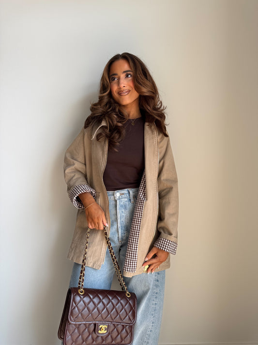 Maplewood Barn Jacket Gingham  (Sandy Beige)
