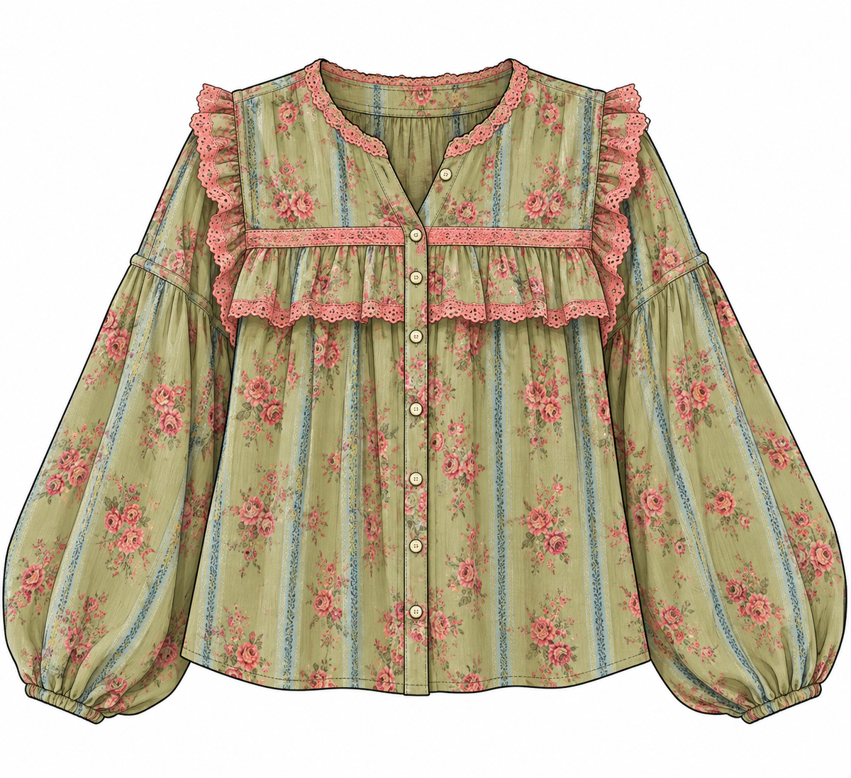 Shabby Chic Wildflower Top (Kiwi)