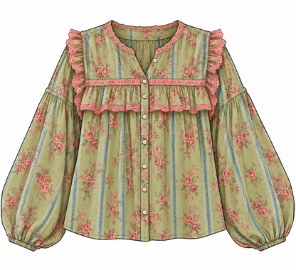 Shabby Chic Wildflower Top (Kiwi)