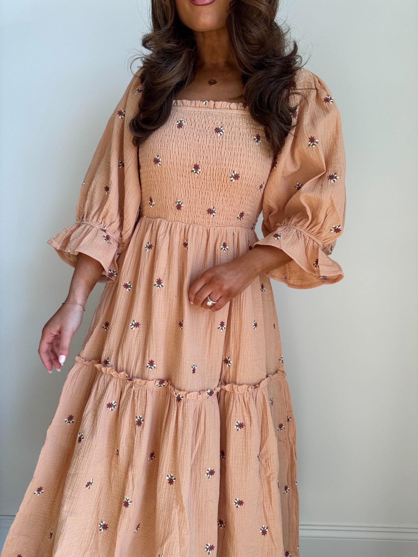 Roses Puff Sleeve Midi in Creamsicle