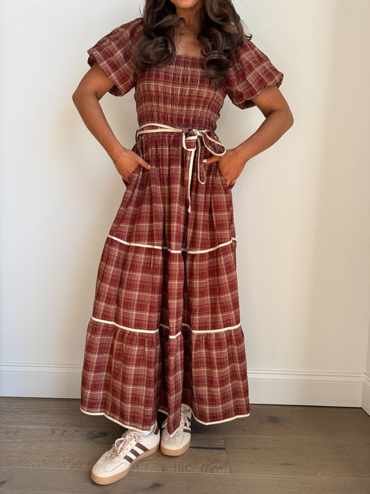Apple Harvest Plaid Midi Dress