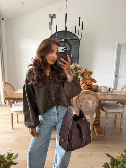 Cocoa Darling Eyelet VEGAN Leather Top can’t restock