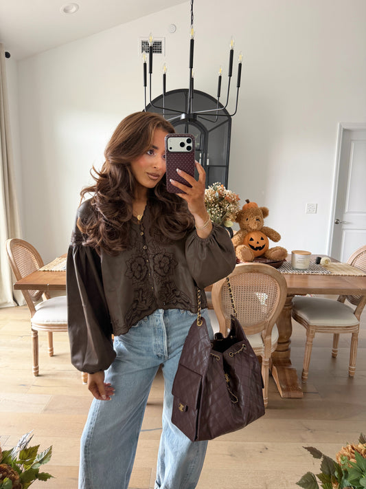 Cocoa Darling Eyelet VEGAN Leather Top can’t restock