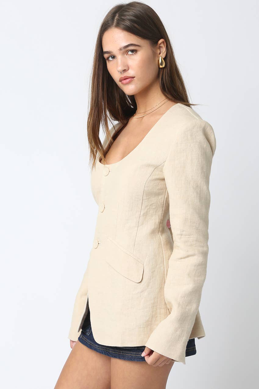 Liliana Linen Blazer (Beige)
