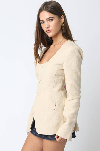 Liliana Linen Blazer (Beige)